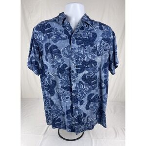 PENDLETON RAYON HAWAIIAN SHIRT MENS BLUE FLORAL CAMP COLLAR ALOHA SHORT SLEEVE